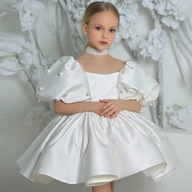 

White flower girls wedding dresses for bridesmaid 1-2Y baby birthday dress pink Princess Party Piano Performance purple