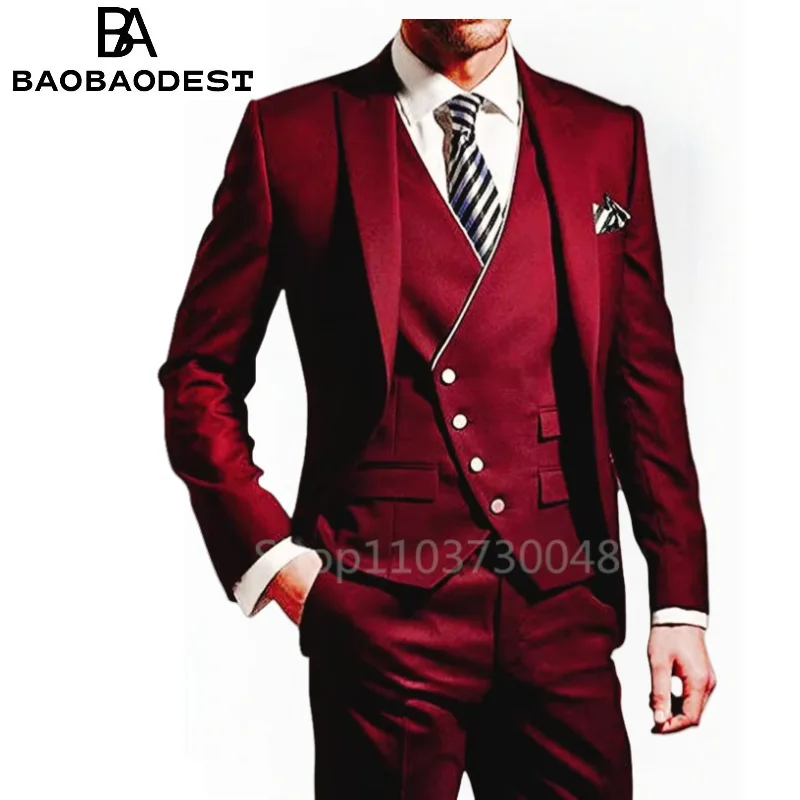 

3 Pieces Men Suits Set Fashion New Men's Formal Business/Wedding Suits Peak Lapel One Button Blazer Vest Pants for Party
