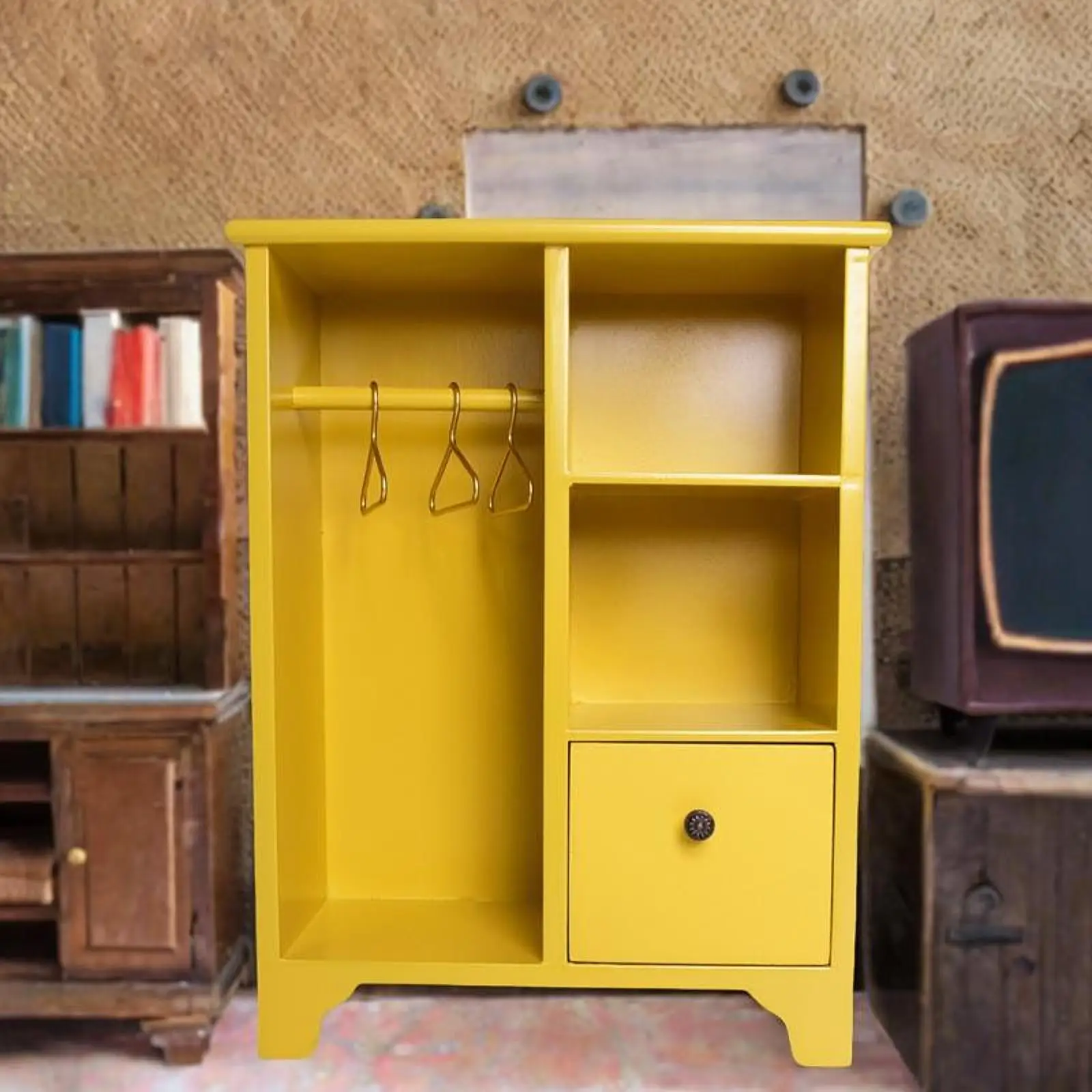 1:12 poppenhuis kledingkast miniatuur houten meubilair fantasiespel speelgoed pop speelgarderobe