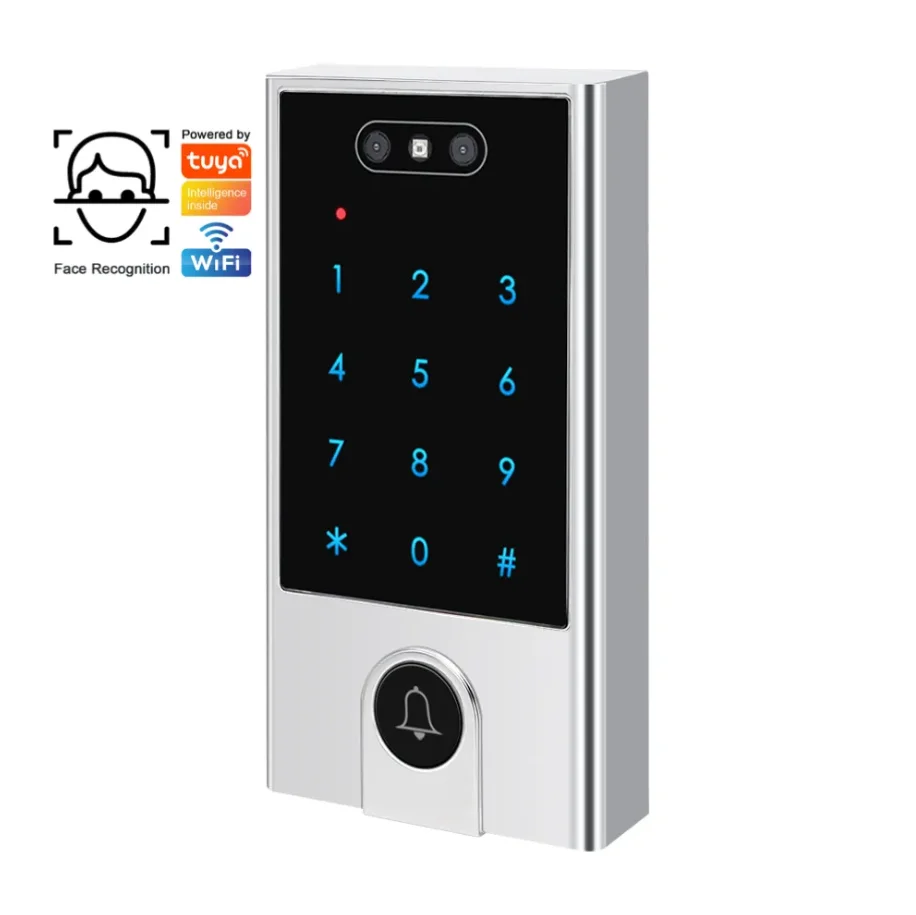 

V5 Smart Tuya Wifi RFID keypad password Waterproof 125KHz+13.56MHZ Rfid Wiegand Facial Recognition Access Control