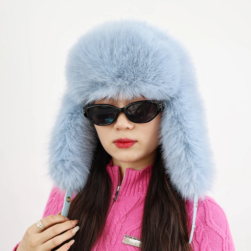 Winter Women Fluffy Furry Faux Fox Fur Bomber Hats Flaps 2026 New Luxury Vintage Y2k Girls Warm Earflap Snow Ski Hat Cap Russian