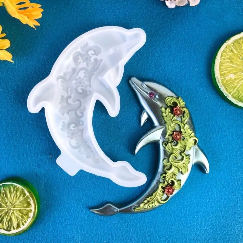 45BE Rose Dolphin Resin Resin Mould Diy Wall Decoration معلق الحلي ثلاثية الأبعاد المحيط
