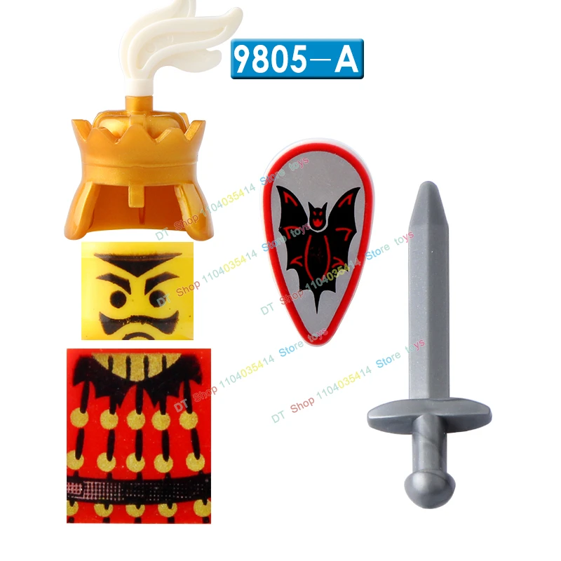 Abad Pertengahan kelelawar hitam naga Bull King Knight aksesoris perisai baja blok bangunan Action figure mainan AX9805 AX9806 AX9807