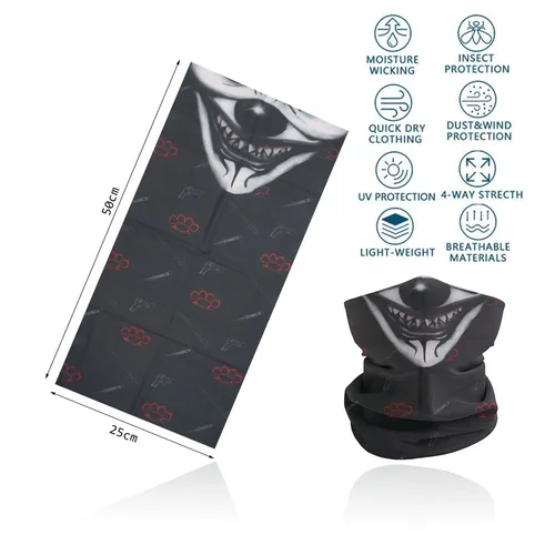 Imagen 2 del producto Cubierta facial de payaso para hombres y mujeres, protección UV a prueba de polvo, polaina para el cuello de secado rápido, pasamontañas con estampado artístico, Bandana para ciclismo y senderismo