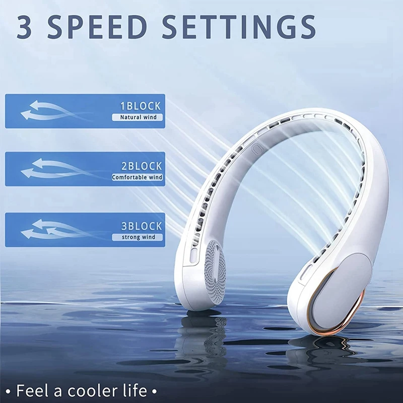 Neck Fan, Bladeless Neck Fan, USB Rechargeable Personal Fan, 3 Speeds Adjustable,Faster Cooling, Ultra Quiet