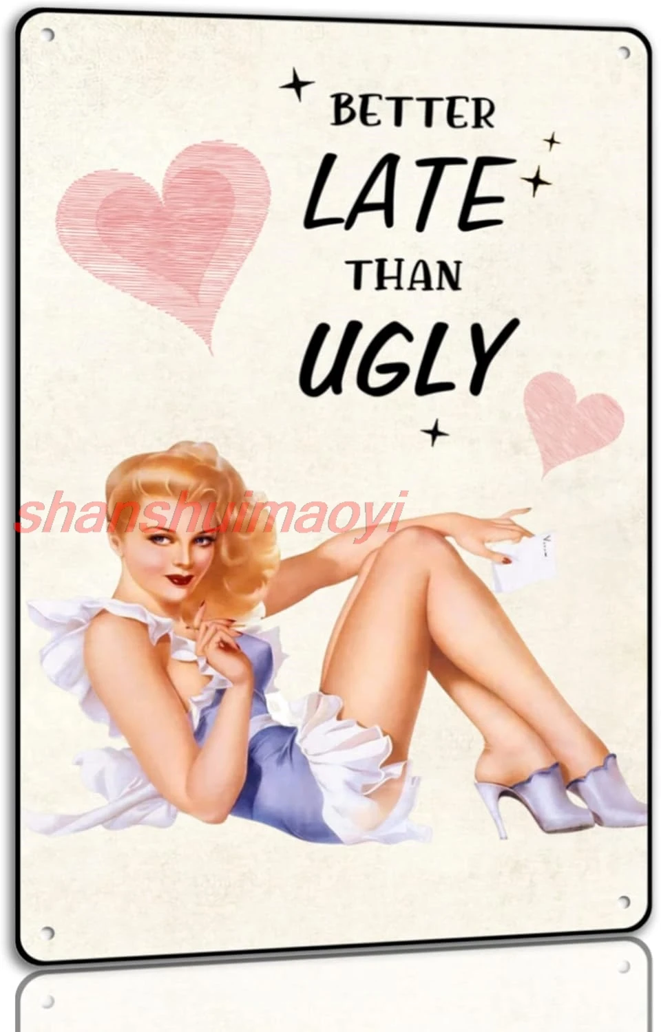 Better Late Than Ugly Tin Sign Bathroom Pin Up Girl Metal Signs Retro Wall Art Decoration For Bathroom Bedroom 8x12 Inch sign