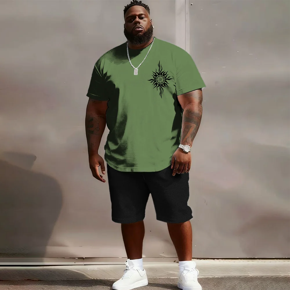 

S-9xl plus size Men's Short Sleeve Set: Ethnic-Edge Vibe - 2-Piece Big & Tall Fit, Soft Fabric, Sleek Tribal Weave Prints