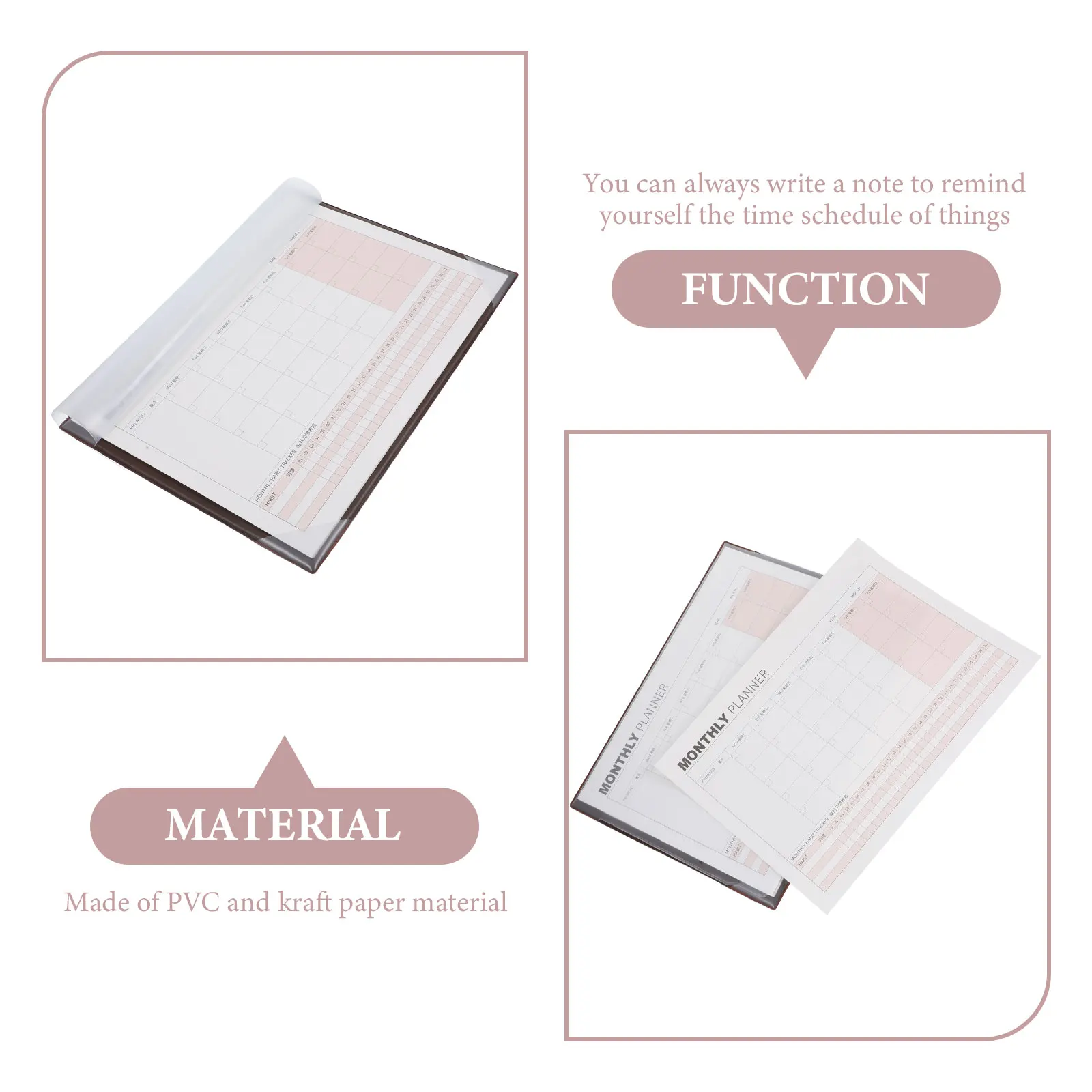 

Calendar Desktop Monthly Notepad Planner Schedule Memo Pad PVC Kraft Paper Portable Simple Design Gift