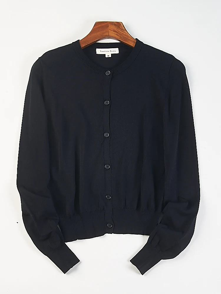 حصيرة اليابانية Sle اللون جولة Ne محبوك سترة مفتوحة المرأة H8543 ربيع الخريف زر واحد سترة o...