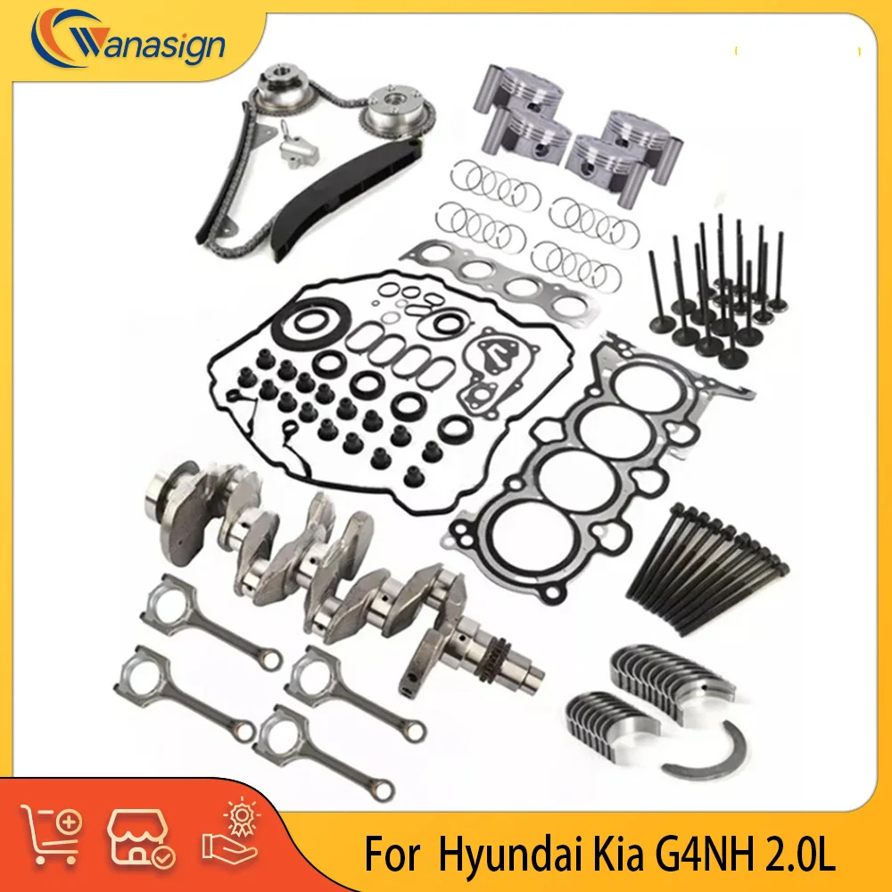 Engine Gasket Crankshaft ConRod Bearing Timing Chain Kit Fit 2.0 L T G4NH For 17-22 Hyundai Kona Veloster Elantra Kia Soul 2.0L