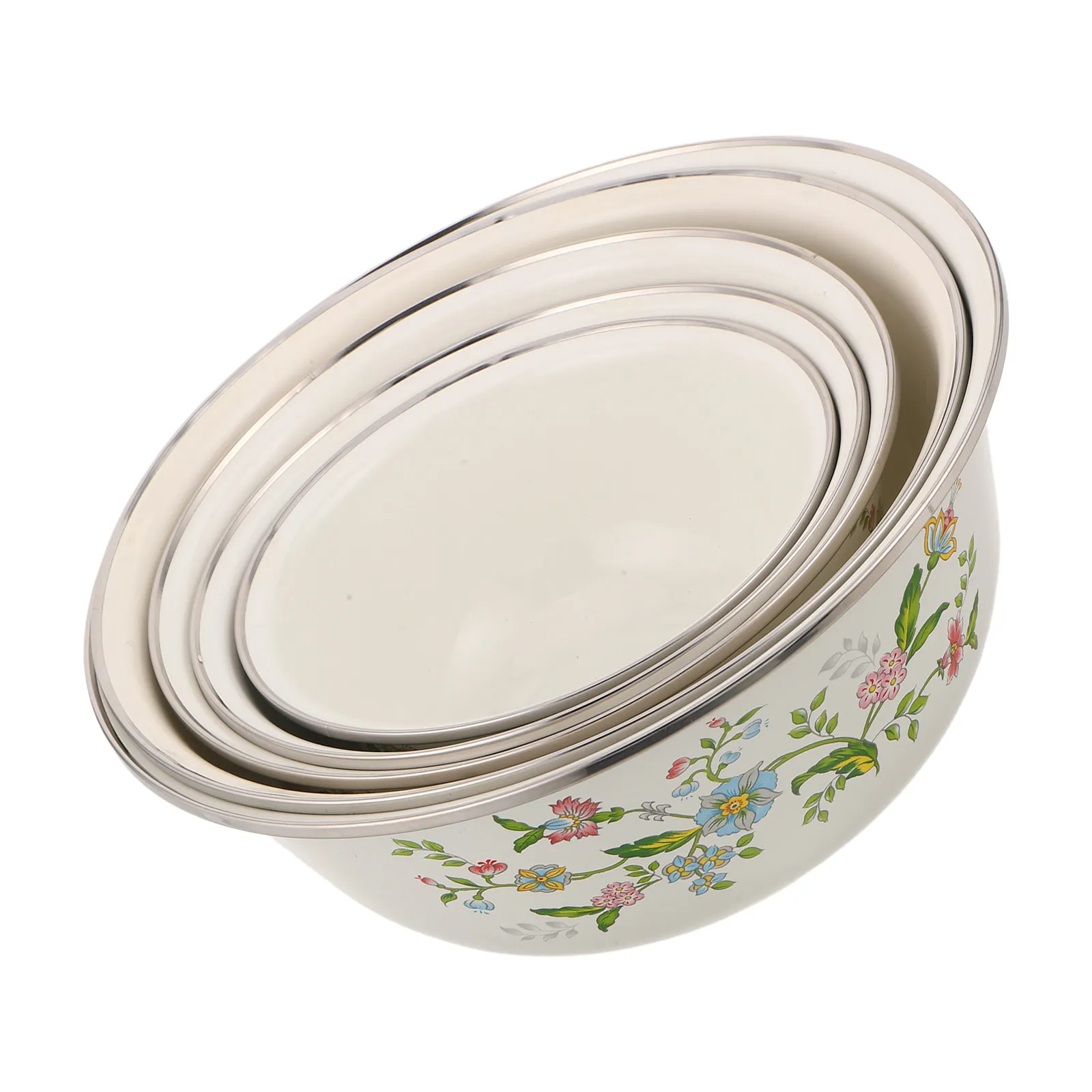 5pcs Enamel Bowls Set – Vintage Lightweight Round Salad, Fruit & Mixing Bowls, Heat & Cold Resistant