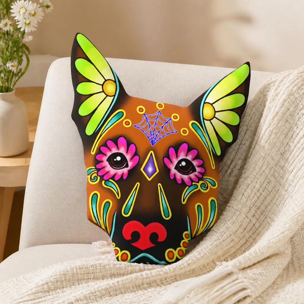 Day of the Dead German Shepherd Funny Pillow Cushion Irregular Stuffed Throw Pillow Home Decor Gift Sofa Bed
