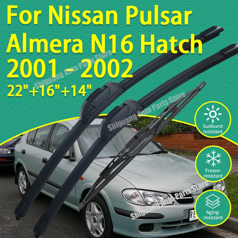 

Front Rear Silicone Coating Wipers for Nissan Pulsar Almera N16 Series 1 Hatch 2001 2002 Car Wiper Windshield Blades Accessories