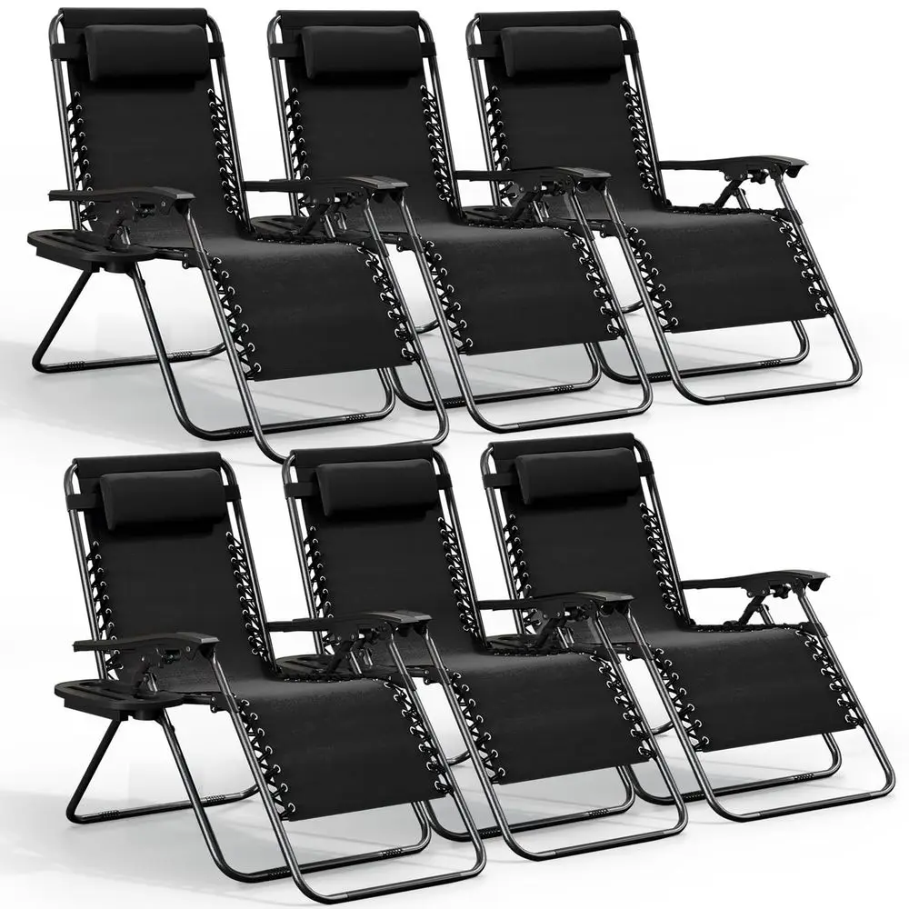 

Zero Gravity Chairs Set of 6, Patio Lounge Chair Outdoor with Pillows amp Cup Holder Trays, Adjustable Steel Mesh Reclining Cam