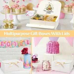 Hộp bìa cứng màu trắng lớn với băng, tất cả trong một, hoàn hảo cho bữa tiệc, đám cưới, sinh nhật, ngày lễ, kẹo, lưu trữ bánh quy, 3 cái 8 Hộp các tông bán hàng chính cho bánh - №3