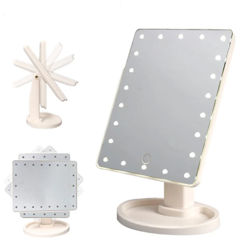 調光可能なLEDバニティメイクアップミラー,360度回転,22個のLEDタッチスクリーン