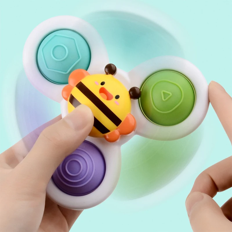 3pcs Children\'s Cartoon Animal Suction Cups Press And Rotate, Happy Baby Fingertips, Top Table, Rotating Flower Toys