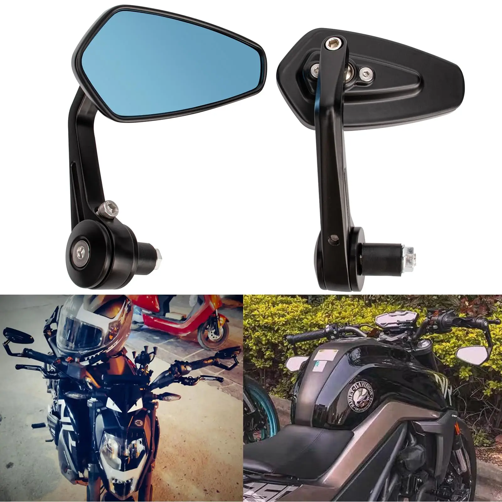 7/8" 22mm Motorcycle Handlebar End Mirror For Harley Yamaha Kawasaki Honda Suzuki HandleBar Rear View Side Mirror image 2