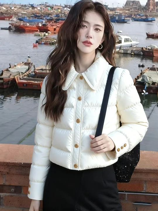 

Sli White Thiened Warm Cotton Jaet ort Стеганая корейская зимняя верхняя одежда Sle для поездок на работу Прямой крой Long Sve