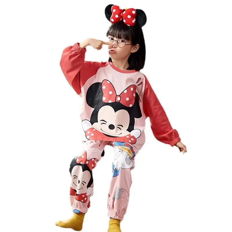 Kawaii Disney Anime Minnie Mouse Kids Pajamas Cute Spring Autumn Ventilation Comfortable Long Sleeves Nightgown Suit Girl Gift