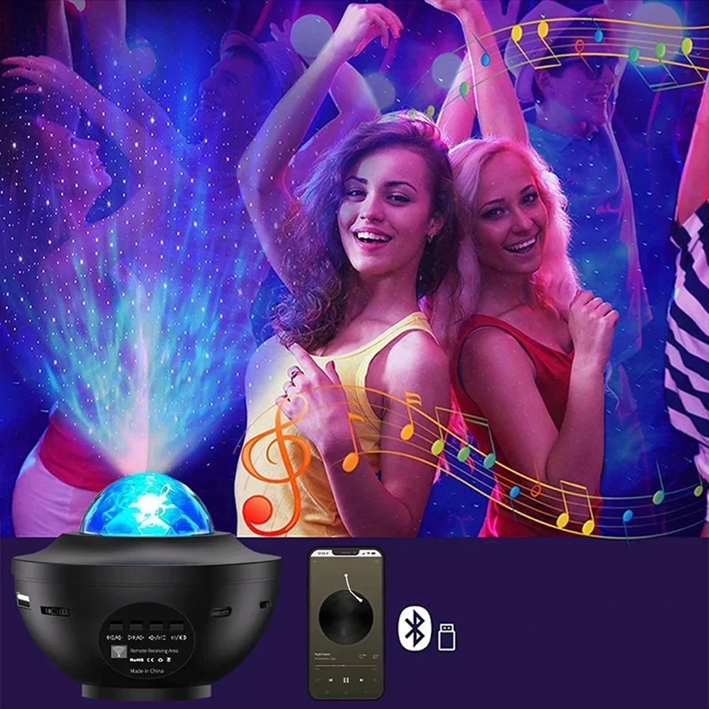 Projecteur d\'étoiles Galaxy avec haut-parleurs Bluetooth, veilleuse, minuterie, télécommande, décor de pièce, lumières LED pour décor de chambre à