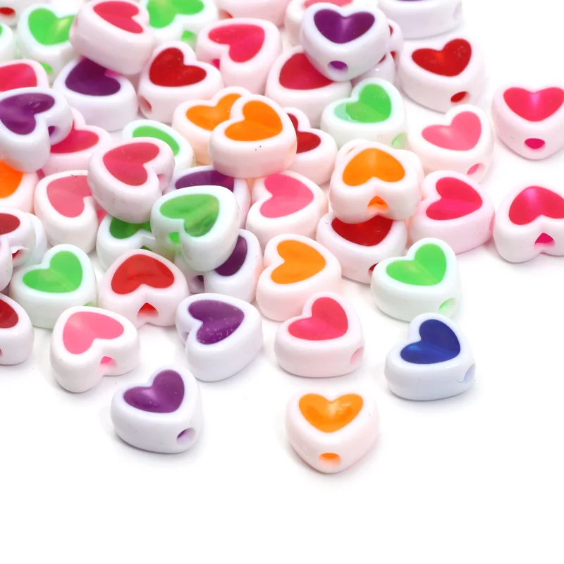 White Green Color Acrylic Beads 8mm 50pcs Love Heart Beads Acrylic Spacer Beads For Jewelry Making DIY Jewelry Beads Accessories