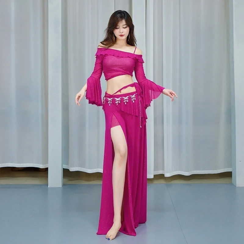 customized New belly dance costumes performance outfit mesh sequin sexy long skirt set Oriental dance practice outfit for women