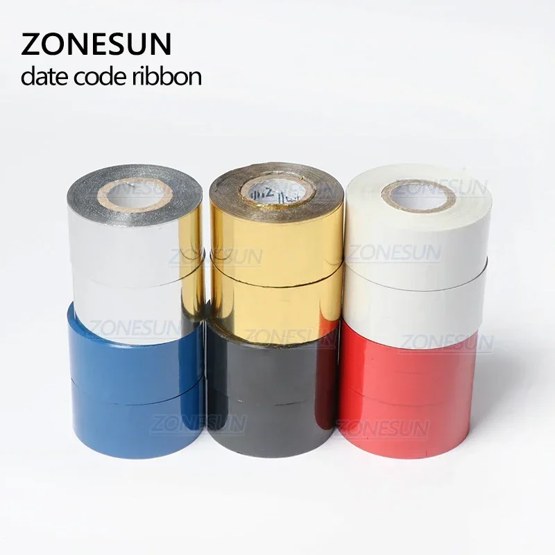 ZONESUN リボン印刷機のサーマルリボン、30*100 メートル、プラスチックと紙用の日付印刷リボン (5 ロール/ロット) カラフル