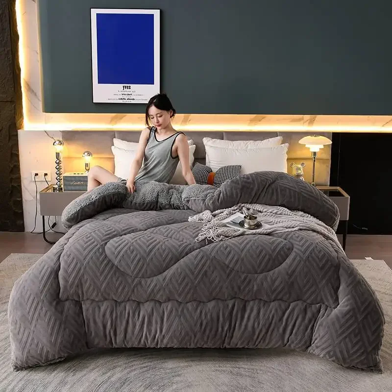 Winter Thicken Quilt Stitch Lamb Wool Double Layer Warm Blanket Comforter Throw Blankets for Beds Bedding 이불 Плед