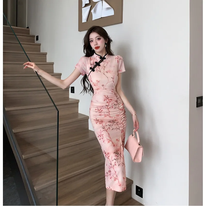 

Ранняя весна, новая ретро-версия для молодых девушек, улучшенная сетка средней длины Dr, дышащая ор Sve с цветочным узором