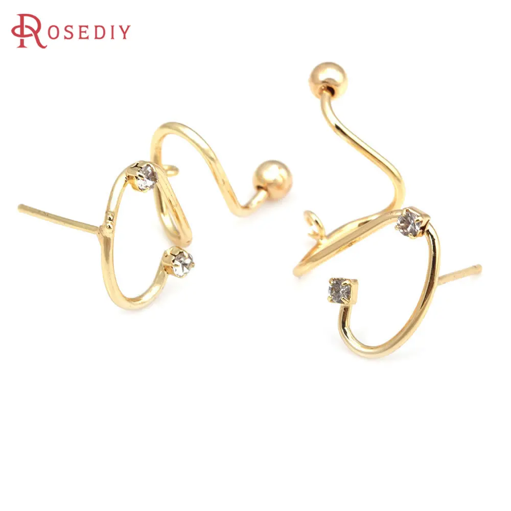 6PCS orecchini a bottone a spirale in ottone e zirconi Color oro 18 carati orecchini a spillo accessori per la creazione di gioielli fai da te di alta qualità per le donne