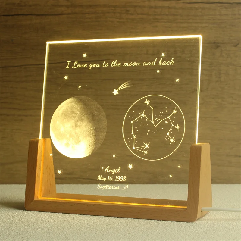 Personalized Moon Phase Crystal Lamp, Custom Constellation Gift, The Night We Met, Anniversary Gift，Birthday Gift