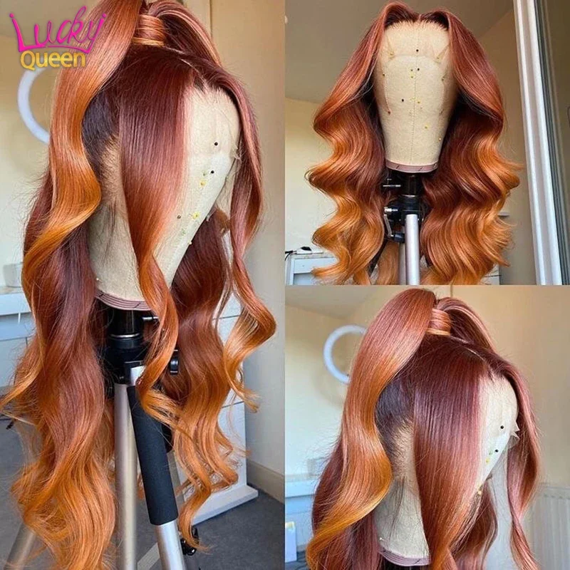 Ombre Orange Ginger Colored Wigs 13x6 Lace Front Wig Loose Deep Wave Pre Plucked 5X5 Closure Remy 100% Human Hair Wigs For Women