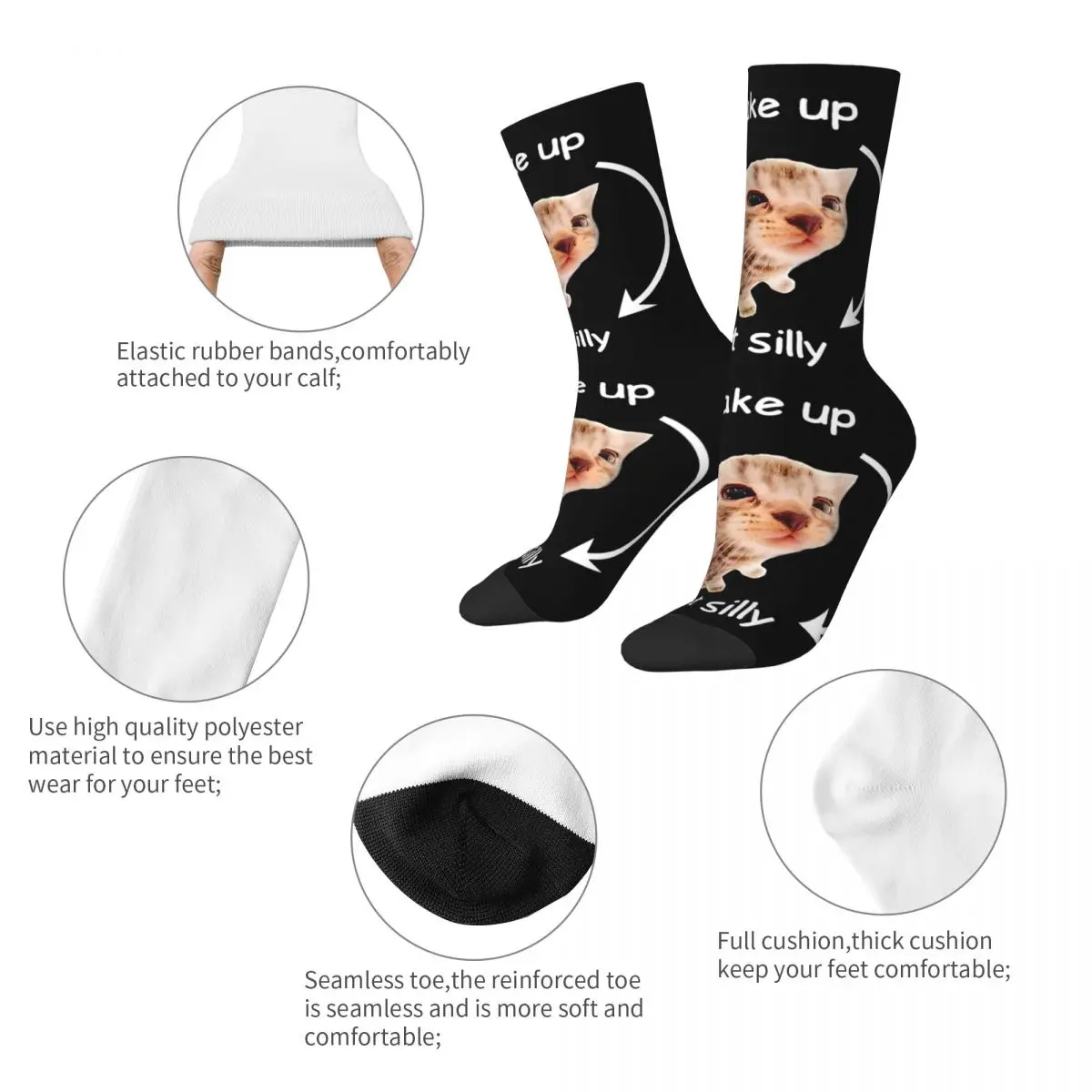 Winter Warm Fashion Women Men Wake Up Act Silly Cat Socks Breathable Basketball Socks