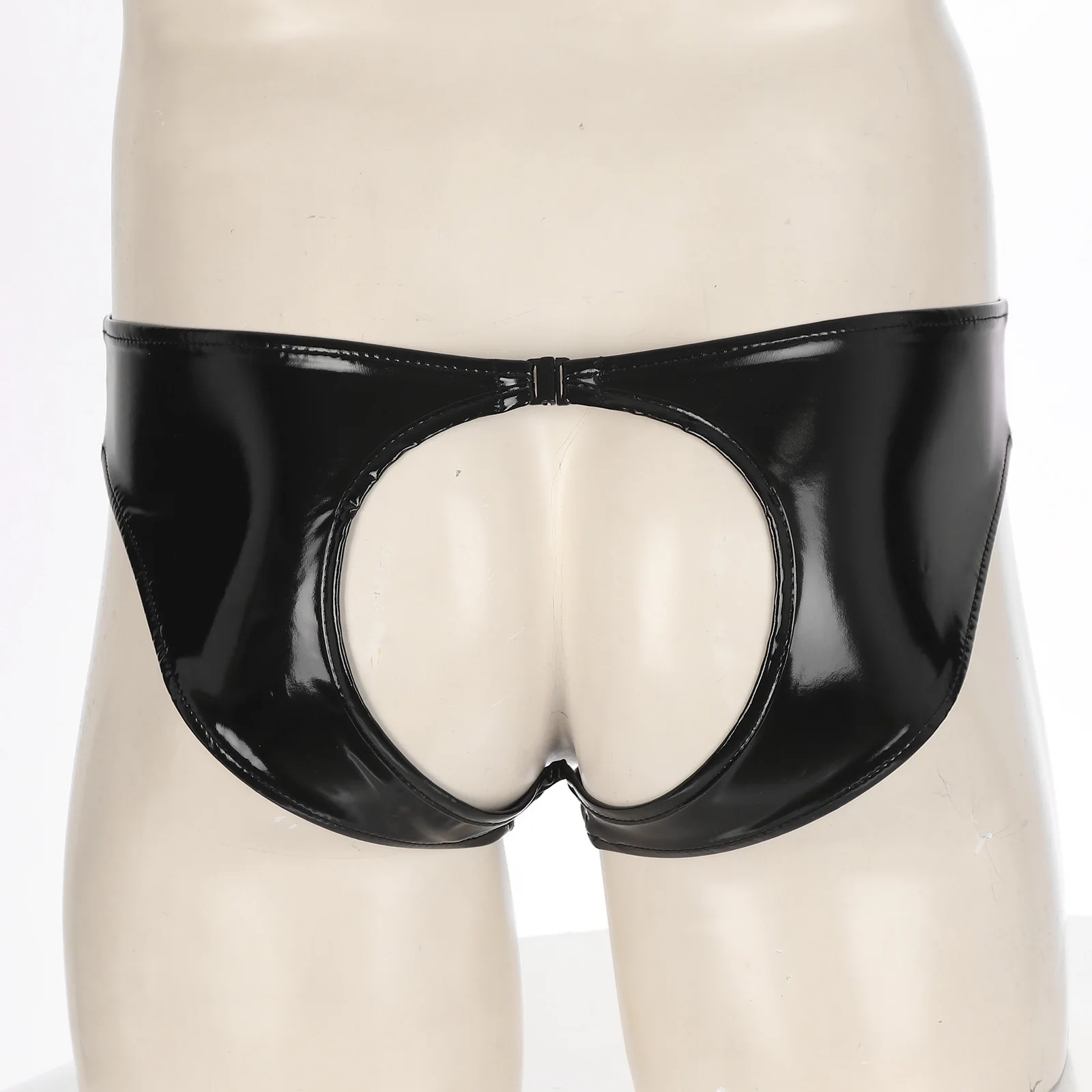 Sexy Lingerie Mens Erotic Open Crotch Panties Latex Underwear Wetlook Leather Males Low Waist Cutout Butt Underpants