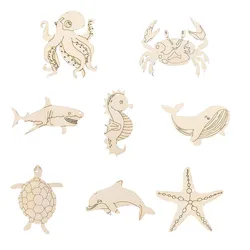 5Pcs Blank Marine Animal artigianato in legno pittura Graffiti materiale arte ciondolo da colorare per bambini decorazioni fatte a mano materiale fai da te