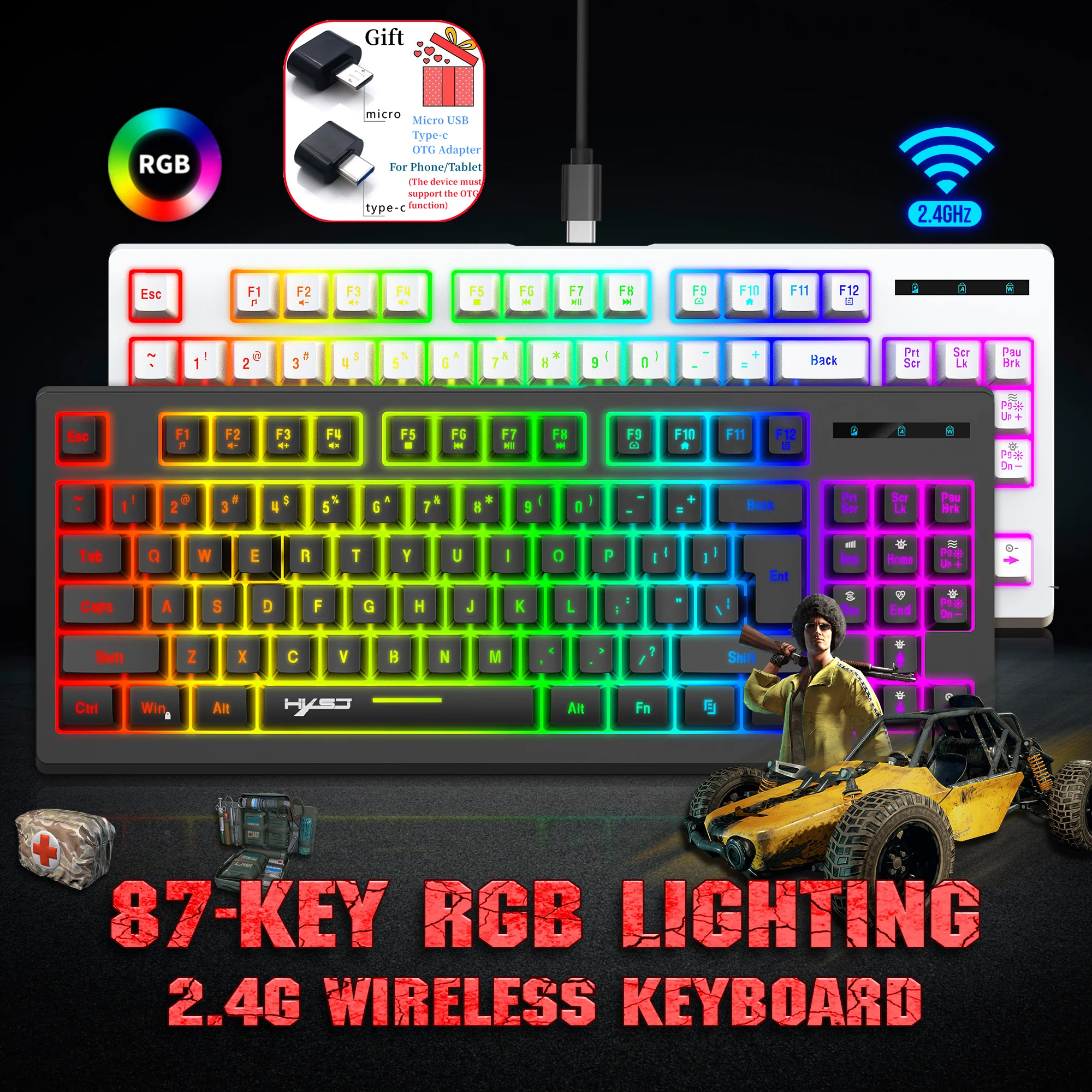 

Wireless Gaming Keyboard 87 Keys Rechargeable 2.4G USB Backlight RGB Keyboard For Laptop Desktop Computer Home Office Gamer