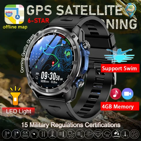 New 2025 Military GPS Sports Smartwatches Men 5ATM Waterproof Fitness Tracker 4GB Memory Offline Maps 860Mah Battery Smart Watch