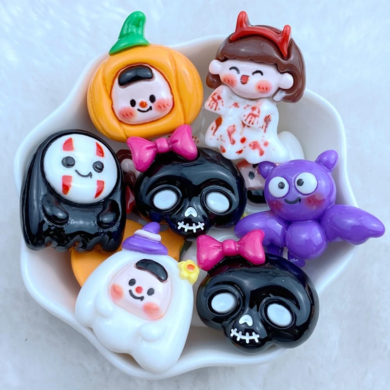 8Pcs New Cute Resin Halloween Animal Series Flat Back Fit Phone Deco Parts Embellishments For Hair Bows Accessories