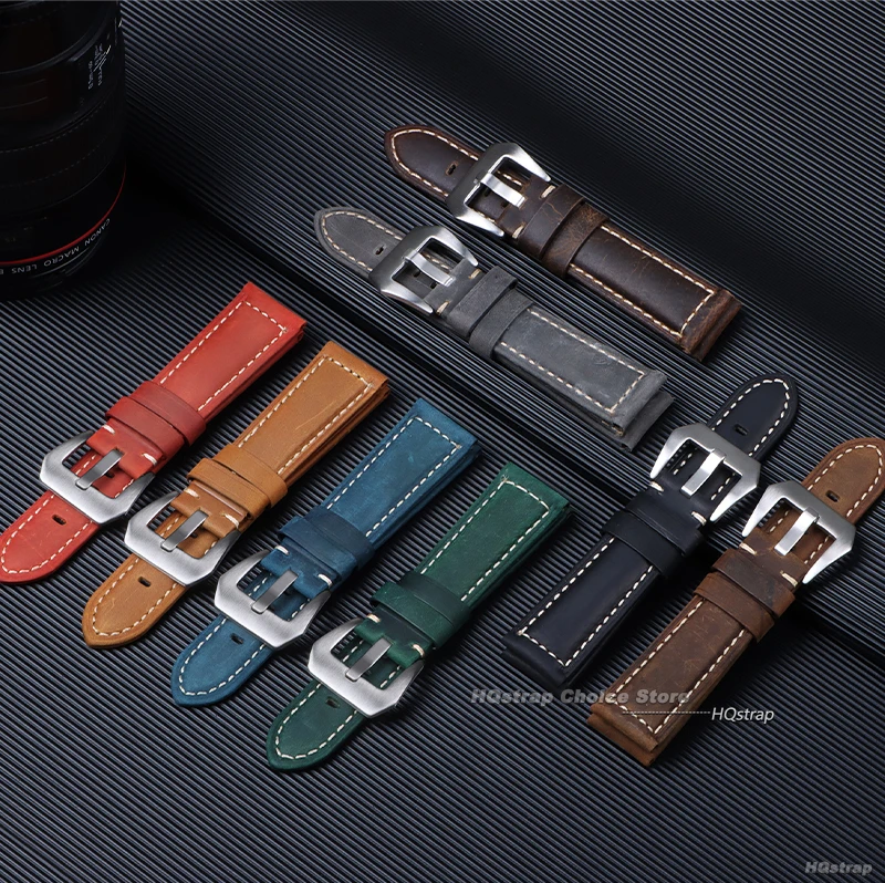 Genuine Leather Watchband Bracelet 20mm 22mm 24mm 26mm Black Blue Brown Vintage Matte Watch Strap for Women Men Wrist Band