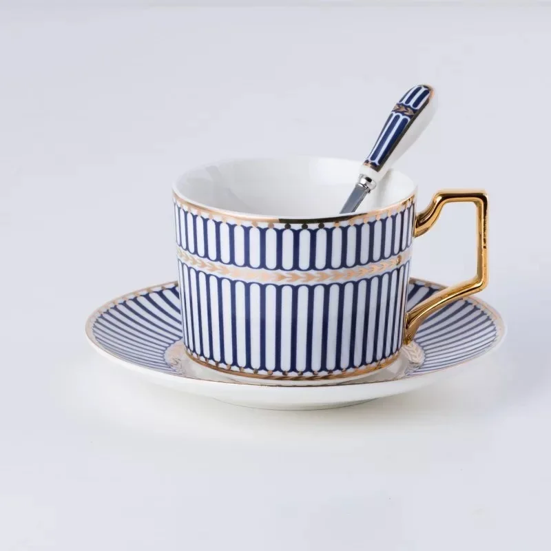 British Style Luxury Moroccan Coffee Cup Saucer Spoon Set Ceramic Mug Porcelain Simple Tea Cup Sets Kitchen Drinkware