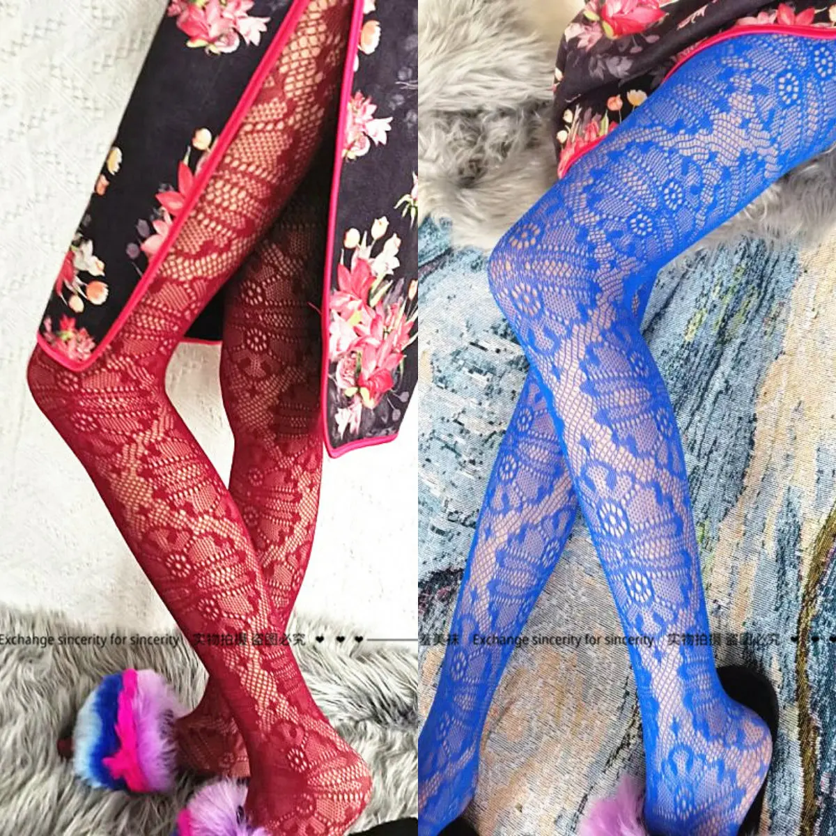 Angel Original Colorful Fishnet Tights, Candy Color Wine‑Red Retro Totem Jacquard Party Dance Women Pantyhose