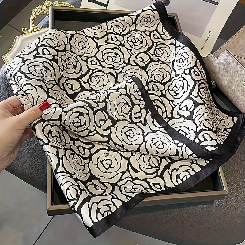 Sciarpa quadrata stampata rosa bianca nera sciarpa da collo sottile in stile Vintage, foulard con protezione solare per esterni primaverile per donna