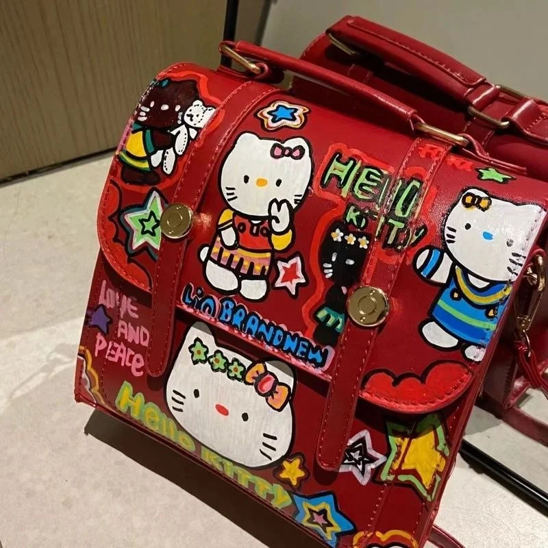 

2024 New Hello Kitty Graffiti Forest Backpack Cute Student PU Backpack Junior High School Student Backpack Backpack Gift