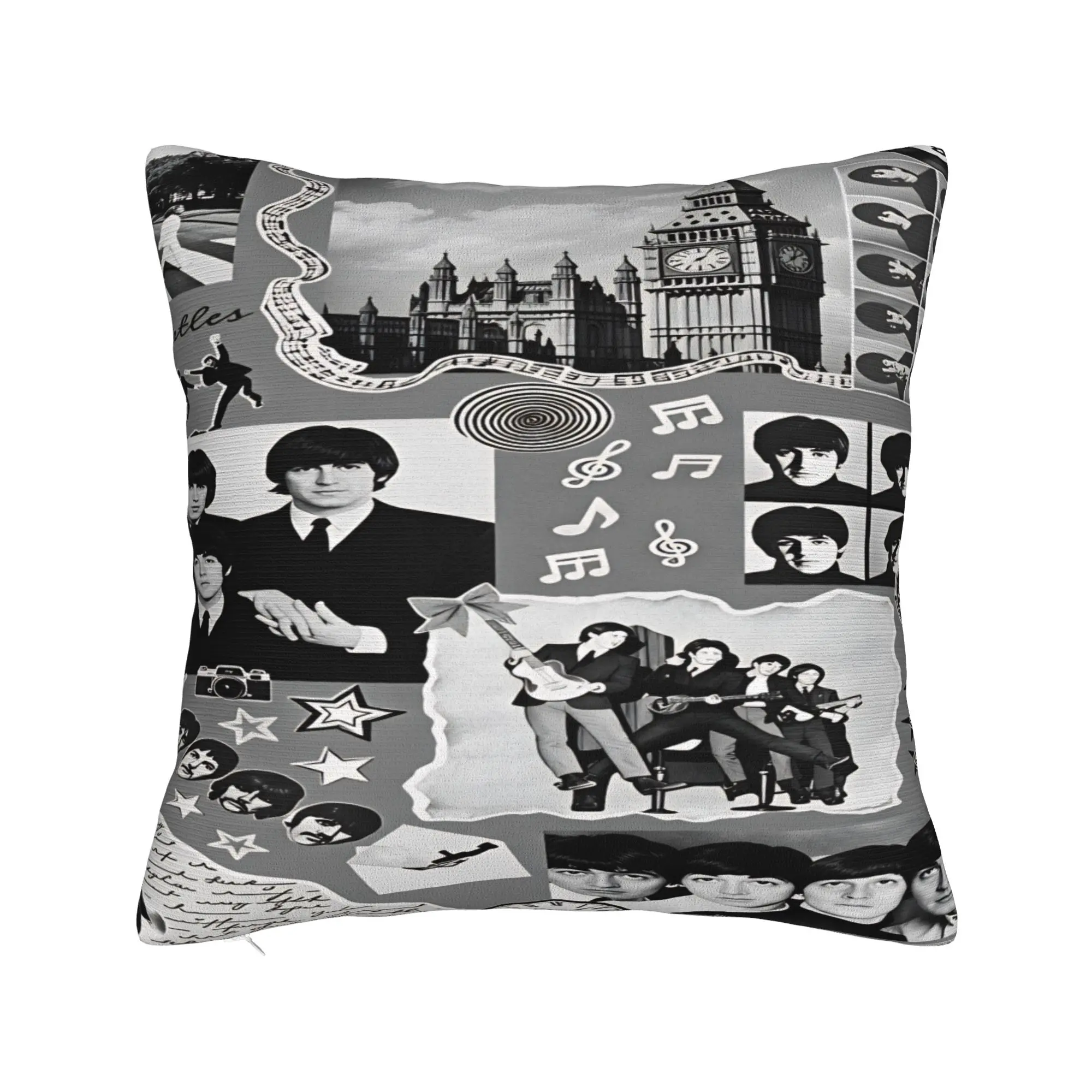 Beatled Music Pillow Cover  Soft Cushion Cover Retro Trendy Pillow Case For Sofa Home Decor