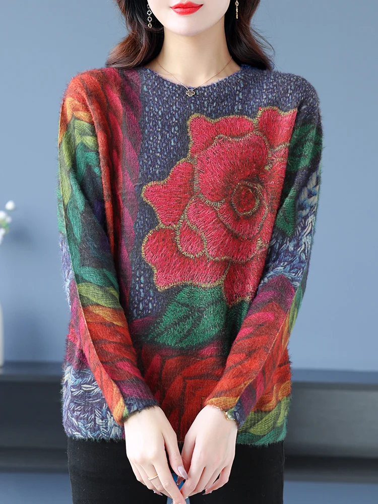 

Print Women's Sweater Autumn Winter New Loose Women Clothing Warm Pullover Tops Femme Casual Jumper Sweater For Women