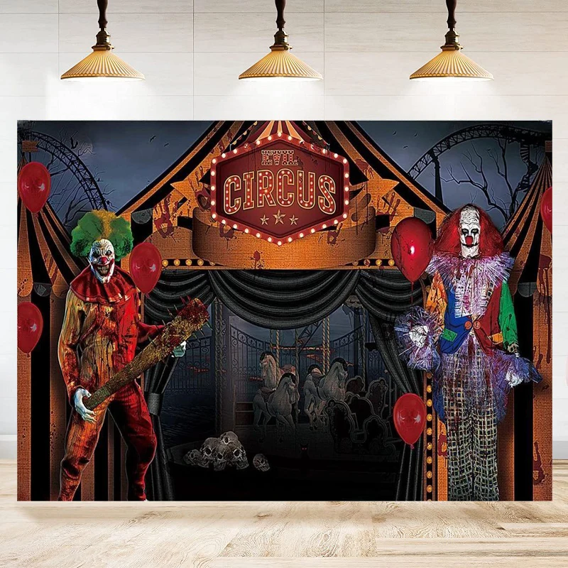 Photography Backdrop Halloween Evil Circus Clown Scary Skull Balloon Dead Tree Skull Background Banner Party Decoration Supplies