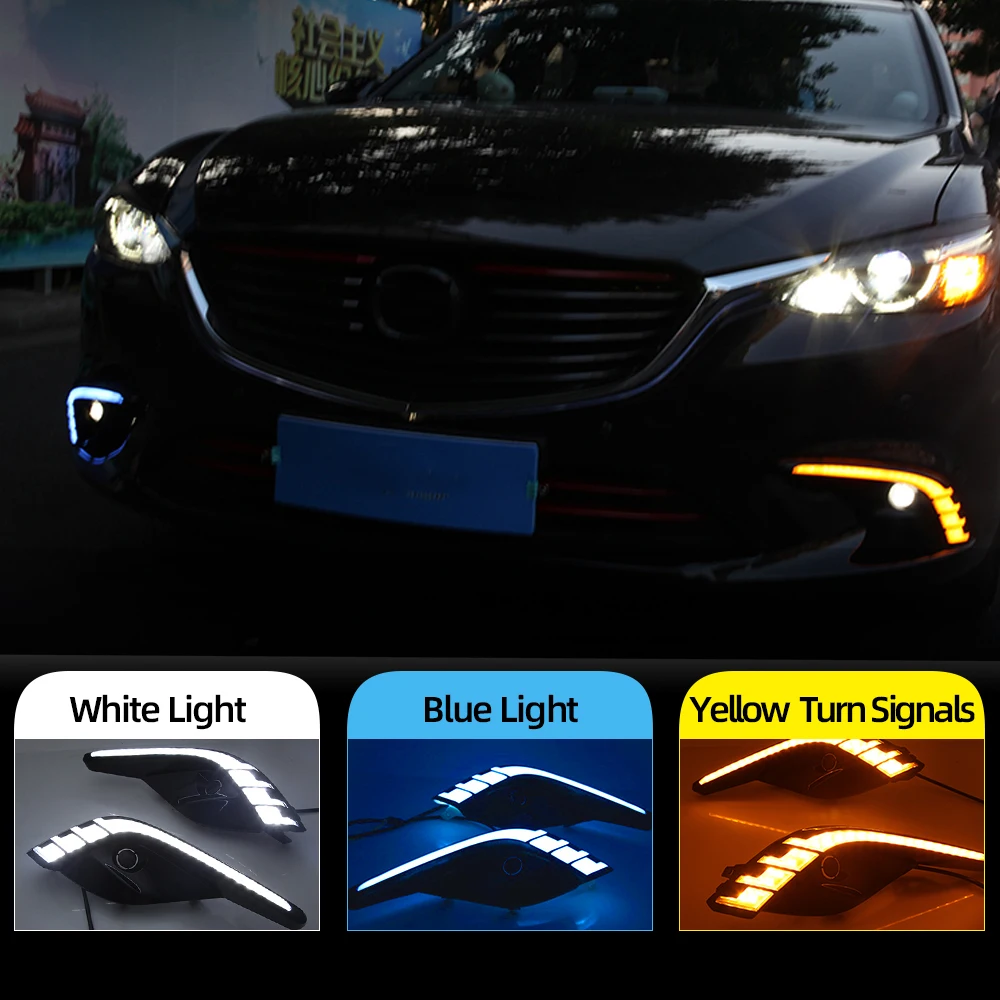 2 PCS DRL For Mazda 6 Atenza 2016 2017 2018 DRL Daytime Running Light LED fog lamp Driving lights Yellow Turn Signal Lamp