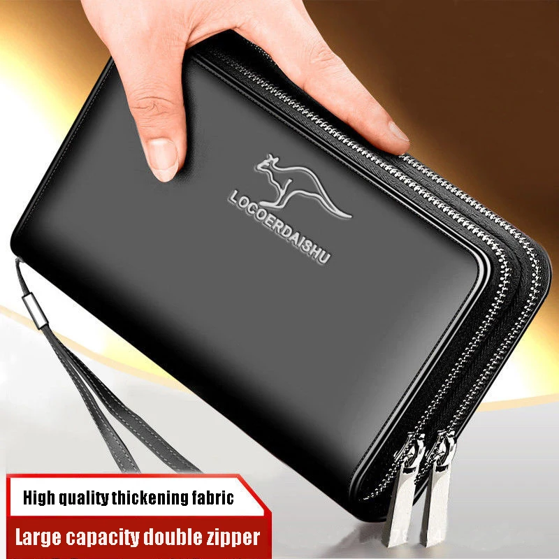 Waterproof Men\'s Long PU Wallet with Dual zippers Large Capacity Male Leather Purse Durable Leisure Male Coin Pocket Outdoor