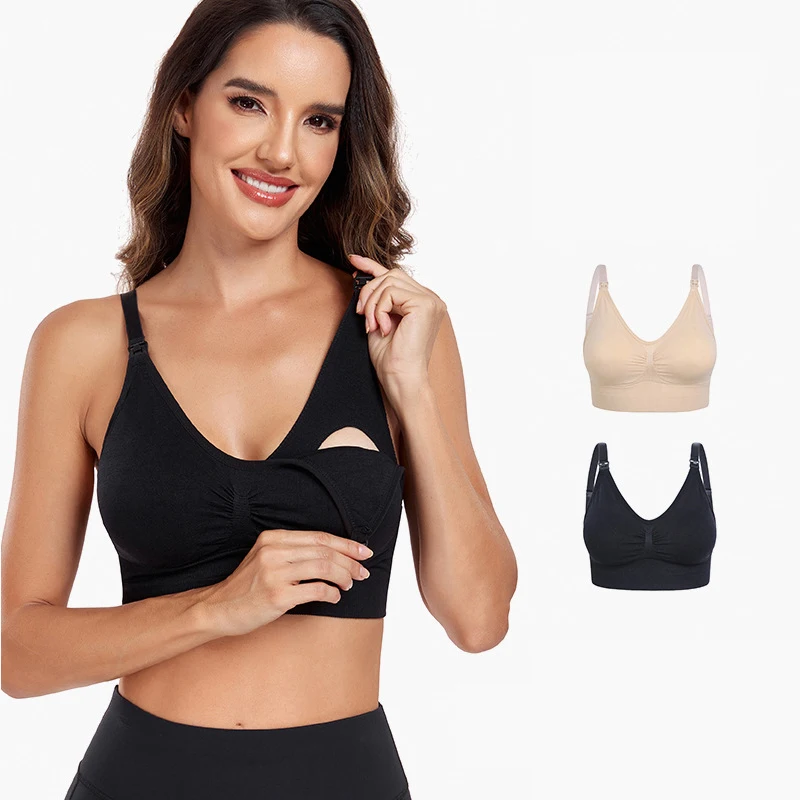 Comfort Wireless Maternity Nursing Bra - Front Open Seamless Sports Bra for Pregnancy Breastfeeding Women